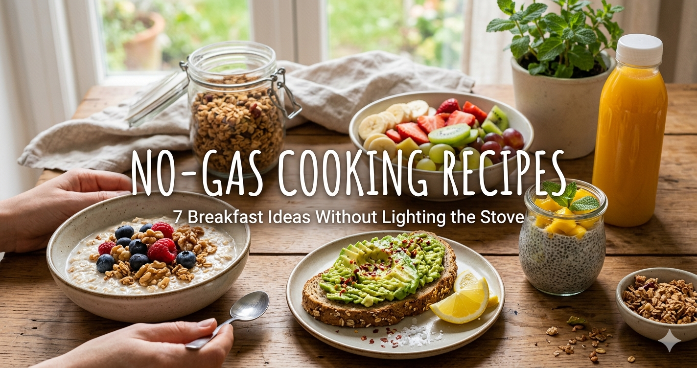 mujy image bna kr dou iss title k liy best unique image text be add ho ho image size 1200 by 630 generate image must be humanistic No-Gas Cooking Recipes